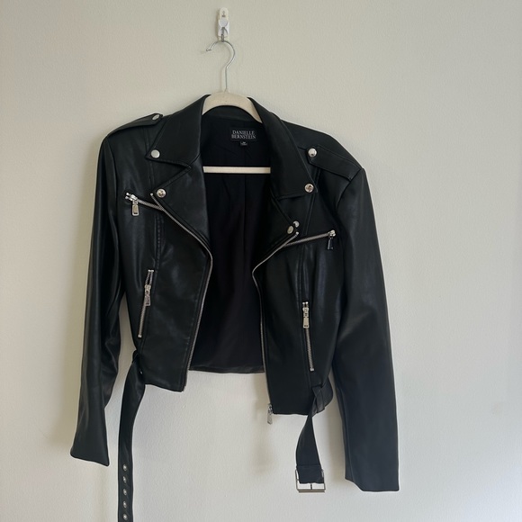 Danielle Bernstein black faux leather moto jacket - Picture 5 of 6